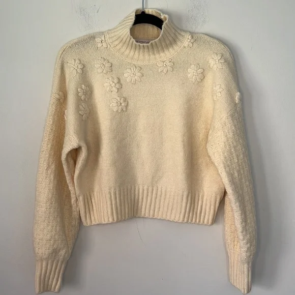 Sincerely Jules Mock Neck Daisy Chunky Knit Sweater - Picture 2 of 9